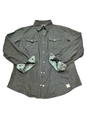 Carhartt Women's Plaid Lined Snap-Front Long Sleeve Shirt Jacket Grey Size S 4/6